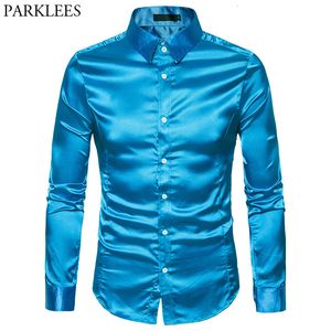 Camisas casuais masculinas Camisa de cetim de seda Homens de outono Men camisa de manga longa Camisas masculinas de seda