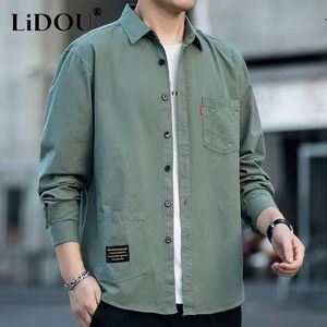 Men's Casual Shirts Autumn Winter Korean Style Solid Color Loose Casual Male Shirt Long Sleeve All Match Fashion Blouse Man Chic Streetwear Clothes 230223