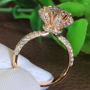 Clusterringe Größe 5-11 Schmuck 925 Sterling Silverrose Gold gefüllt atemberaubend runde klare Zirkonia CZ Frauen Blütenring