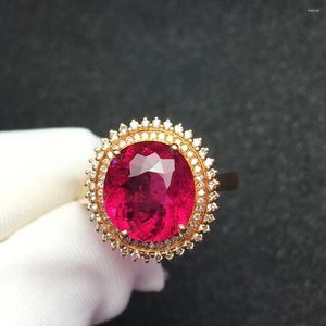 Cluster Rings T712 Fine Jewelry Pure 18 K Gold Natural Rubi Tourmaline 3.6ct Gemstone Diamond Gift Female For Women Ring