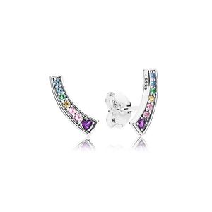 Funkelnder Regenbogen-Ohrstecker aus echtem Sterlingsilber für Pandora, modischer Hochzeits-Party-Schmuck für Frauen, Freundin, Geschenk, CZ-Diamant-Ohrringe mit Originalverpackung