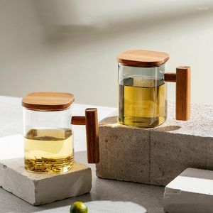 Vinglas Acacia Wood Tea Cup Square Glass tätat med locket transparent set Kök container stora kapacitetstillbehör Teak