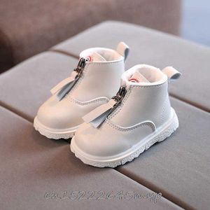 Sneakers Children's Fur Shoes Boys Autumn Winter New Korean Leather Ankle Boots 0-2 Years Old Girls Leather Warm Cotton Boots Best Gift L230223
