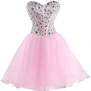 Abiti corti da ritorno a casa Abiti da festa in cristallo Perline con paillettes Tulle Ball Gown Lace-up Little Princess Birthday Mini Prom Abiti da cocktail party di laurea 04