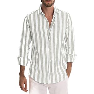 Men's Casual Shirts Summer Mens Striped Shirts Casual Linen Buckle Lapel Long Sleeve Shirts Streetwear Turn Down Collar Shirts Camisa Masculina 230223