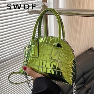 Totes 2023 Luxury Women Glossy Alligator Print Leather Party Tote Designer Green Chain Shoulder Bag Crossbody Bags Handbags and Purses 0223/23