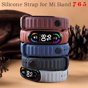 Watch Bands Silicone Strap For Mi Band 5 6 7 Miband Smart Replacement Accessories Leather Texture Bracelet Belt
