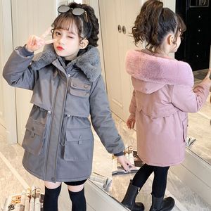 Jaquetas 4-12 anos garotas adolescentes casaco de inverno mais veludo jaqueta de ventos de vento para parka snowsuith moda encapuzados crianças lojas 230222