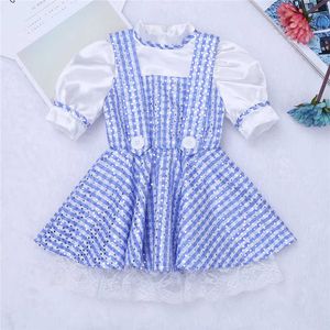 Abiti da ragazza 2017 Cute Blue Kids Girl Maniche corte Pois Plaid Neonato Toddler Girls Costume di Halloween Cosplay Party Dress 12 M-8Y G230222