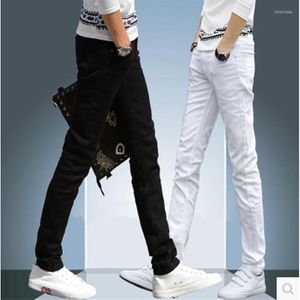 Men's Pants Korean Fashion Men 2023 School Pure Black And White Thin Slim Young Student Casual Trousers Teenager Jeans For Boys