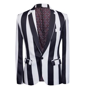 Herrenanzüge Blazer Marke Männer Schwarz Weiß Zebra Streifen Blazer Männlich Bühne Tragen Masculino Slim Fit Mode Lässig Anzug Jacke 230222