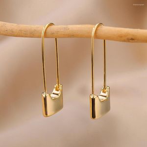 Hoopörhängen Guldfärglås för kvinnor Sainless Steel Liten Long Safety Pin Minimalistiska smycken Bröllopspresent Pendientes