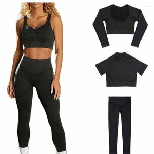 Aktive Sets Nahtlose Yoga Set Sport Kleidung Frau Workout Kleidung Bh Langarm Crop Top Hohe Taille Leggings Shorts Fitness anzug