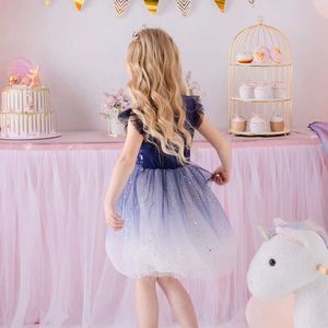 Girl's Dresses VIKITA Girls Princess Dress Summer Flare Sleeve Star Sequins Vestidos Children Sweet Party Elegant Mesh Dress Kids Clothing