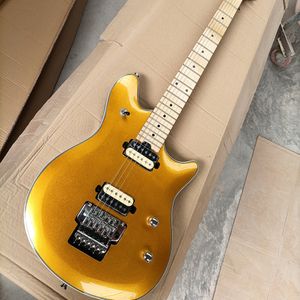 6 Strings Gold Electric Guitar with Humbuckers Floyd Rose Maple Fretboard Customizable