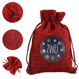 Juldekorationer DIY Advent Calendar Countdown 1-24 Numbers Bag Candy Storage Pouch Jute Presentväskor Drawstring Home