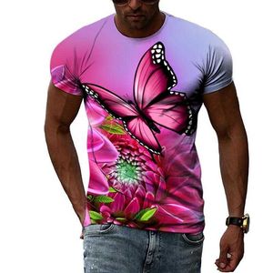 Herr t-shirts sommar mode insektsfjäril grafik t skjortor för män casual 3d tryck tee hajuku personlighet rund hals kort ärm topp 022223h