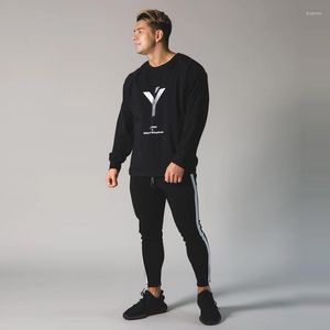 Camisetas masculinas Spring e outono Camiseta pura de algodão ginástica academia de ginástica de fitness de marca de lazer de lazer de lazer preto correndo manga longa