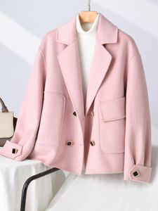 Women's Jackets Pure Wool DoubleSided Suede Coat HighEnd Fashion Versatile Western Style DoubleBreasted Lapel Short Woollen 230223