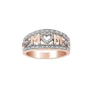 Anelli a fascia Fashion Love Mum Sier Ring Rose Gold Mom Carattere Gioielli con diamanti Famiglia Compleanno Miglior regalo per la madre Drop Delivery Dhd9V