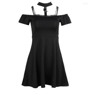Casual Dresses Gothic Vintage Mini Women Patchwork Dress 2023 Short Sleeve Punk Lace Trim Summer Sexy Bodycon A-Line Partywear