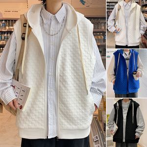 Men's Vests Fall Hooded Cardigan Hoodie Sleeveless Hong Kong Style Jacket Student Vest 230223