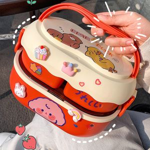 Lunch Boxes Kawaii Cartoon For Kids School Adults Office Portable Plastic Cute Bento Large Microwavable Food Container 230222