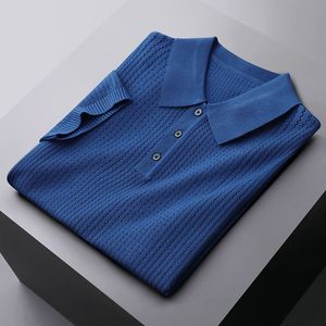 Herrpolos high end is andas stickad lapel t-shirt herr sommar solid smal polo skjorta kort ärm koreansk avslappnad lyx topp 230223