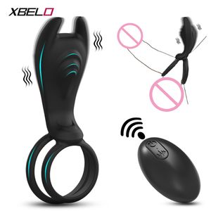 Cockrings Vibrating Penis Ring with Remote Control for Men Couples Dual Cock Delay Ejaculation Cockring Clit Stimulator Sex Toys l230223