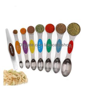 Cooking Utensils Stainless Steel Doubleheaded Measuring Spoon 8Piece Set Of Seasoning Scale Metering Magnetic Absorption Nano Drop D Dhso3