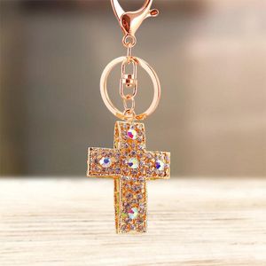Anahtarlık sevimli rhinestone kristal çapraz anahtar zincir dini Hıristiyan İsa Anahtar Zincir Tutucu Çanta Kolye Aksesuarları Anahtarlama