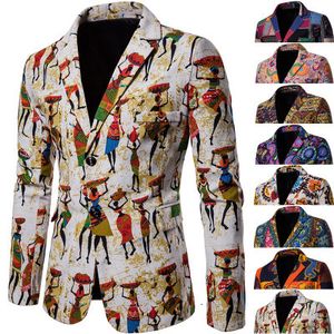 Herrenanzüge Blazer Afrikanischer Stil Leinenblazer Slim Fit Charaktermuster Bedruckte Jacke für Modedesigns Anzug Herrenmantel 230222