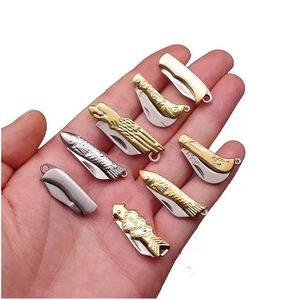 Keychains Lanyards Mini Pocket Folding Knife Mässing Handtagande Portable Keychain Pendant Outdoor Cutting Tools Presentleveranser Drop Deliv Dh6dx