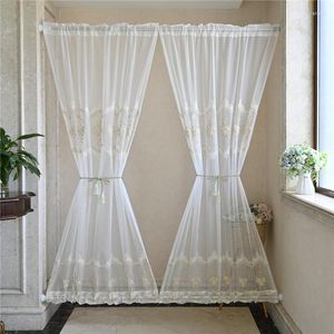 Curtain French Door Tulle Rod Pocket Rope Embroidered Pearls Glass Window Sheer Panel European Style Living Room Bedroom