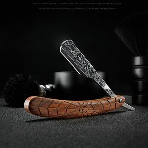 Clippers Trimmers wooden trimmer manual shaver professional straight edge stainless steel sharp barber razor folding shaving knife shave beard cut 230223