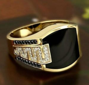 Retro Männer Band Ring Schwarz Zirkon Ringe für Frauen Punk Hip Hop Mode Gold Silber Schmuck Geschenk