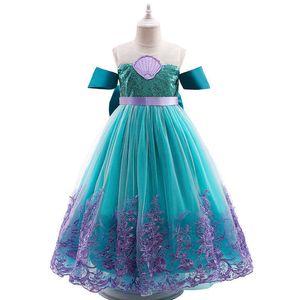 Mädchenkleider Mädchen Sommer Stickerei Druck Schulterfrei Prinzessin Kleid Teenager Mesh Ballkleid Kleid Elegantes Hochzeitskleid Geburtstagspartykleid Z0223