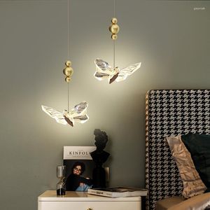 Pendant Lamps Butterfly Chandelier Nordic Master Bedroom Bedside Lamp Light Luxury Background Wall Single Head Creative