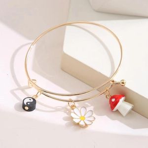 Bangle Tai Chi Mushroom Daisy Pendant Bracelet For Women Girls Adjustable Ins Niche Design Fashion Jewelry 2023 Gifts