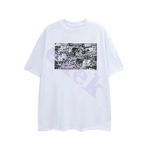Marca de moda de luxo masculino filme carta letra impress￣o de manga curta pesco￧o redondo ver￣o de camiseta solta top preto branco