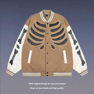 TKPA sokak hip hop patchwork deri işlemeli uçuş ceket ceket erkek büyük boy gevşek beyzbol üniforması T230223