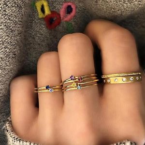 Band Rings PCS/Set Women's Simple Colorful Crystal Geometric Gold Ring Set Exquisite Party Wedding Jewelry Accessories