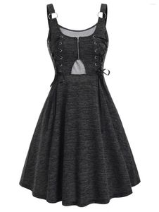 Casual Dresses Gothic Dress Plus Size Women Sleeveless Lace Up O Ring Heathered Vestidos Femme Black Vintage Sexy Party