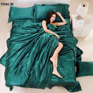 Bedding conjuntos 100% puro cetim de seda de seda têxtil king size tampa de edredão de edredão de brophases lençóis lisos de atacado 230222
