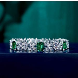 Romantic Lab Emerald Diamond Bangle Armband 925 Sterling Silver Wedding Armband For Women Bridal Engagement Jewelry Gift