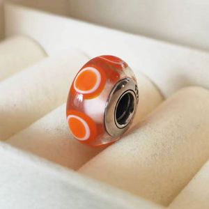 2pcs 925 Серебряное стекло Серебряное стекло Murano Orange Cirlces Beads Fit Pandora Charm Jewelry Bracelets