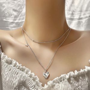 Pendant Necklaces Temperament Double Layer Heart Crystal For Female Fashion Jewelry Clavicle Chain Collar