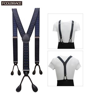 Suspenders 1.38" Width Adult Button Suspenders Black Real Leather Suspenders Y-back Shape Man Ligas Tirantes Stretch Hangeband 3.5*120cm 230222