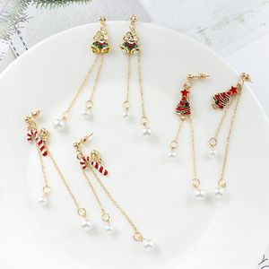 Brincos pendurados pingentes de corrente dourada Red Árvore de Natal Branca Cane colorida e zircão incrustado para mulheres presentes