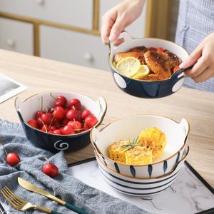 Bowls Creative Tableware Hand-painted Ceramic Binaural Soup Bowl Household Fruit Salad Baking